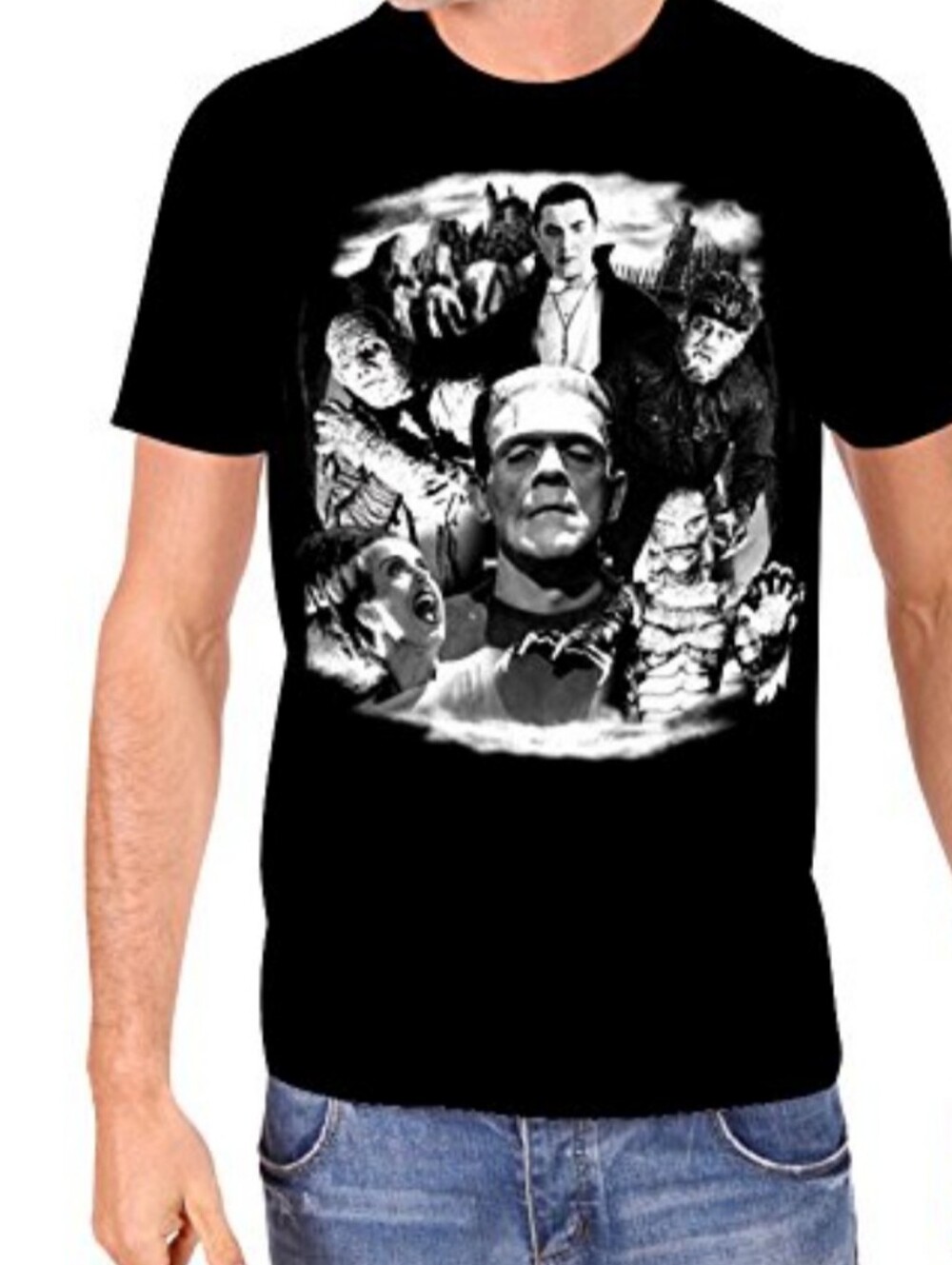 Rock Rebel Universal Monsters Tee — Black with White Print